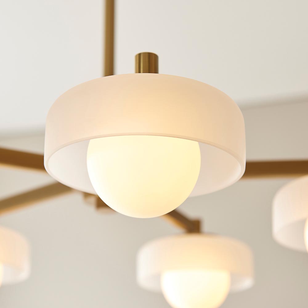 Battersea Glass 5 Semi Flush Ceiling Light In Brushed Aged Brass