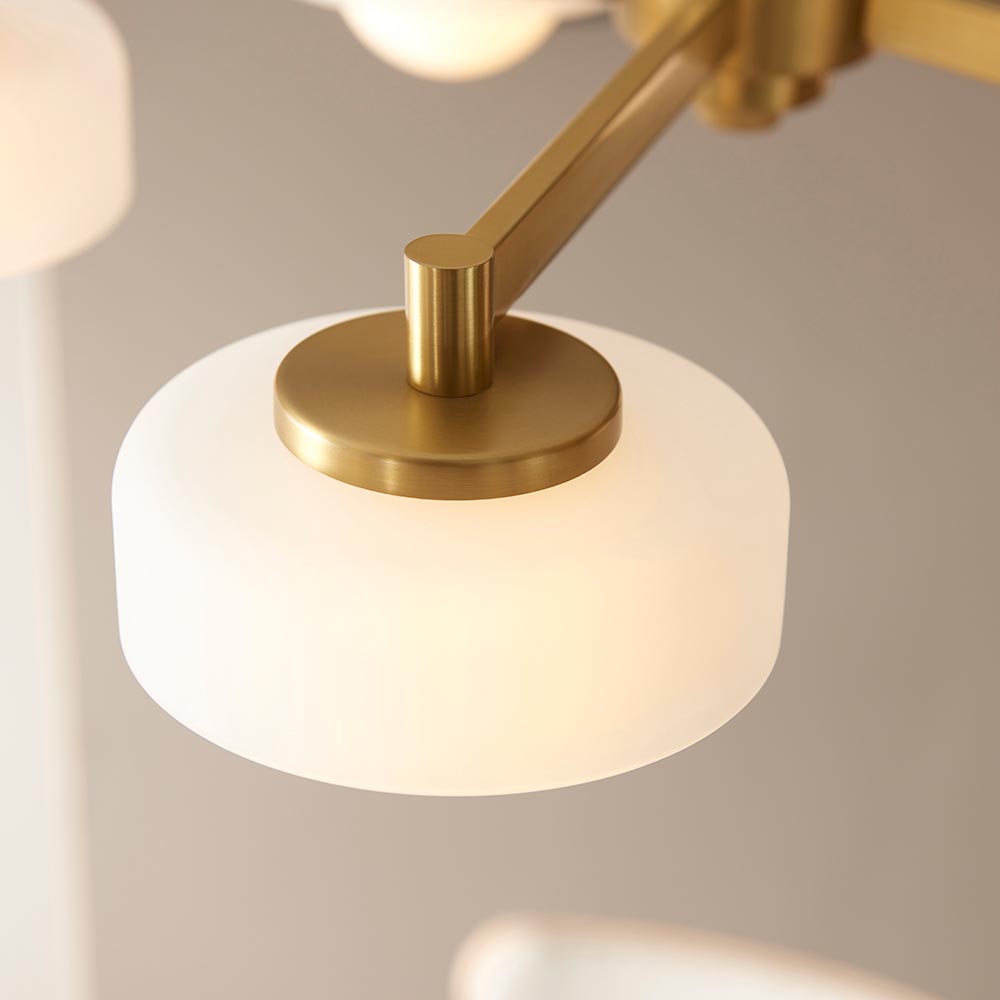 Battersea Glass 5 Semi Flush Ceiling Light In Brushed Aged Brass