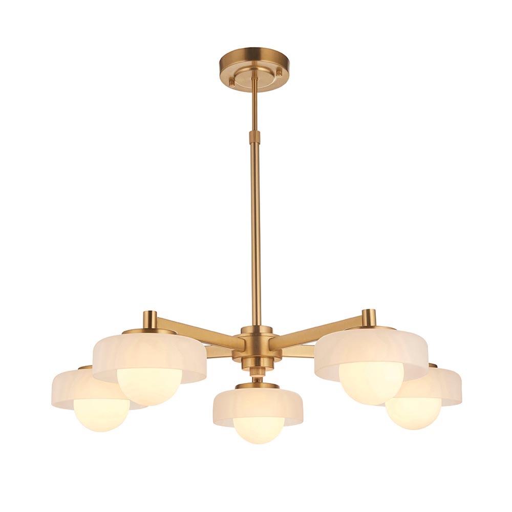 Battersea Glass 5 Semi Flush Ceiling Light In Brushed Aged Brass
