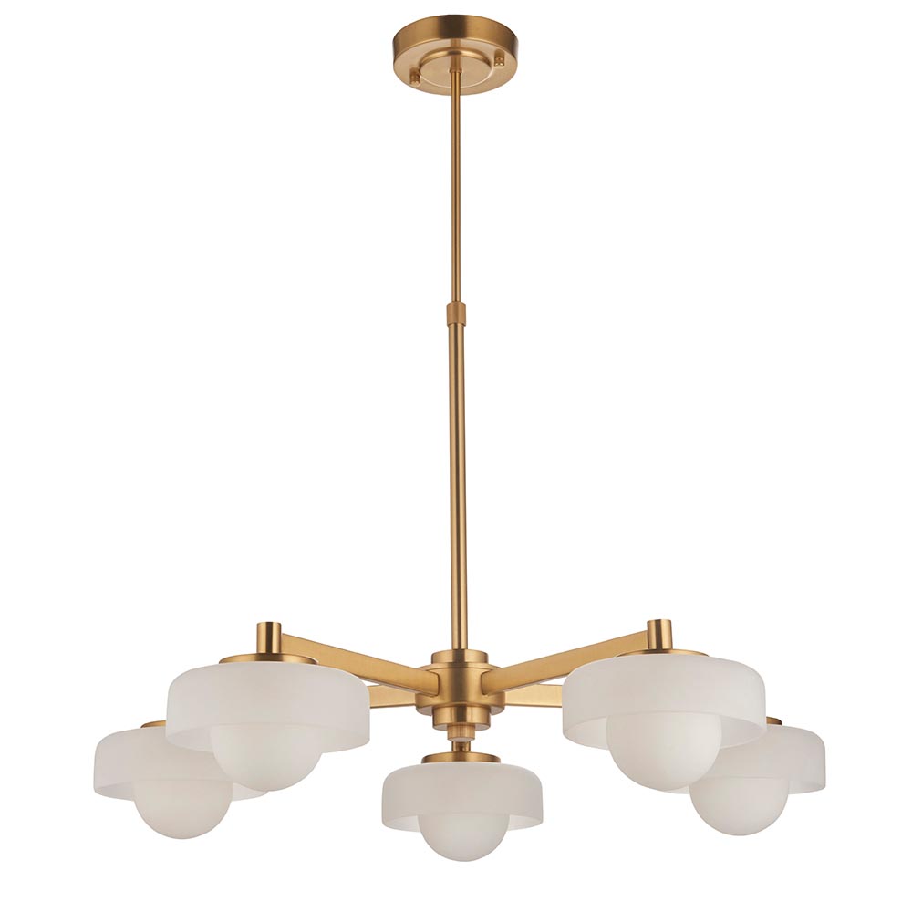 Battersea Glass 5 Semi Flush Ceiling Light In Brushed Aged Brass