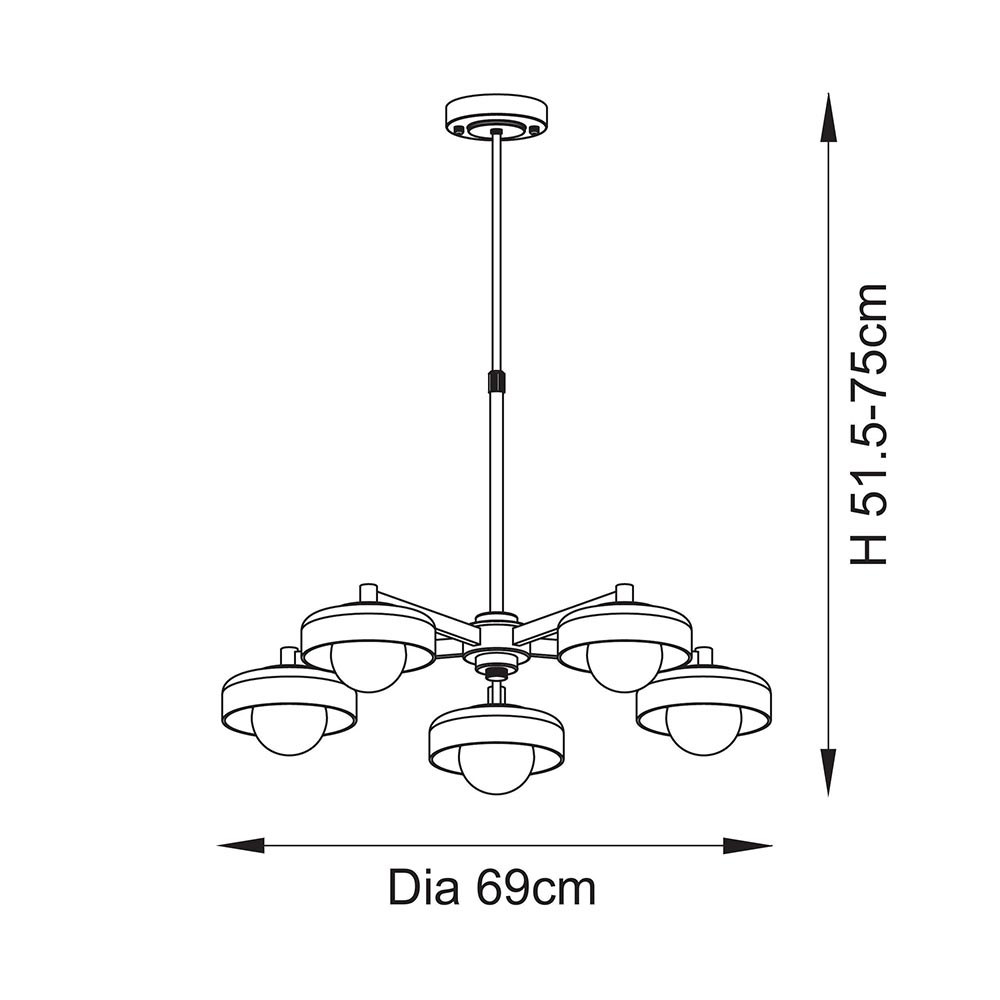 Battersea Glass 5 Semi Flush Ceiling Light In Brushed Aged Brass