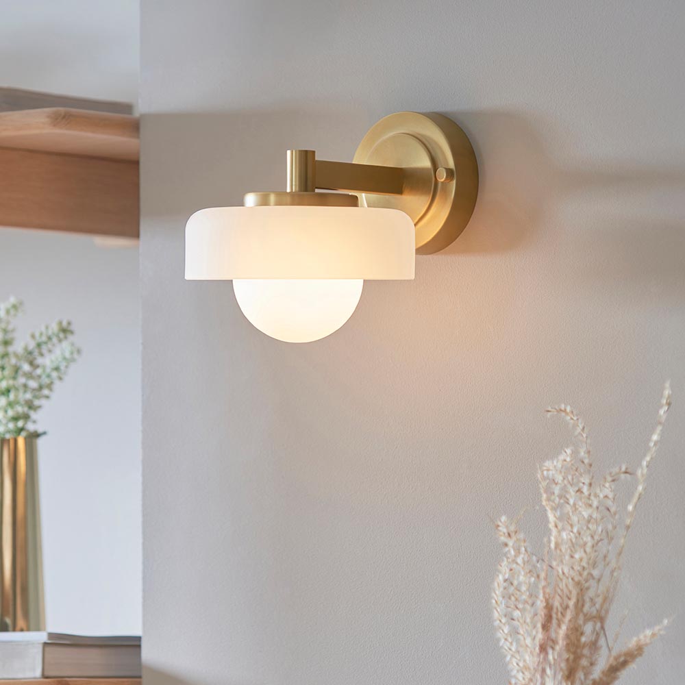 Battersea Opal Glass Wall Light In Brushed Aged Brass