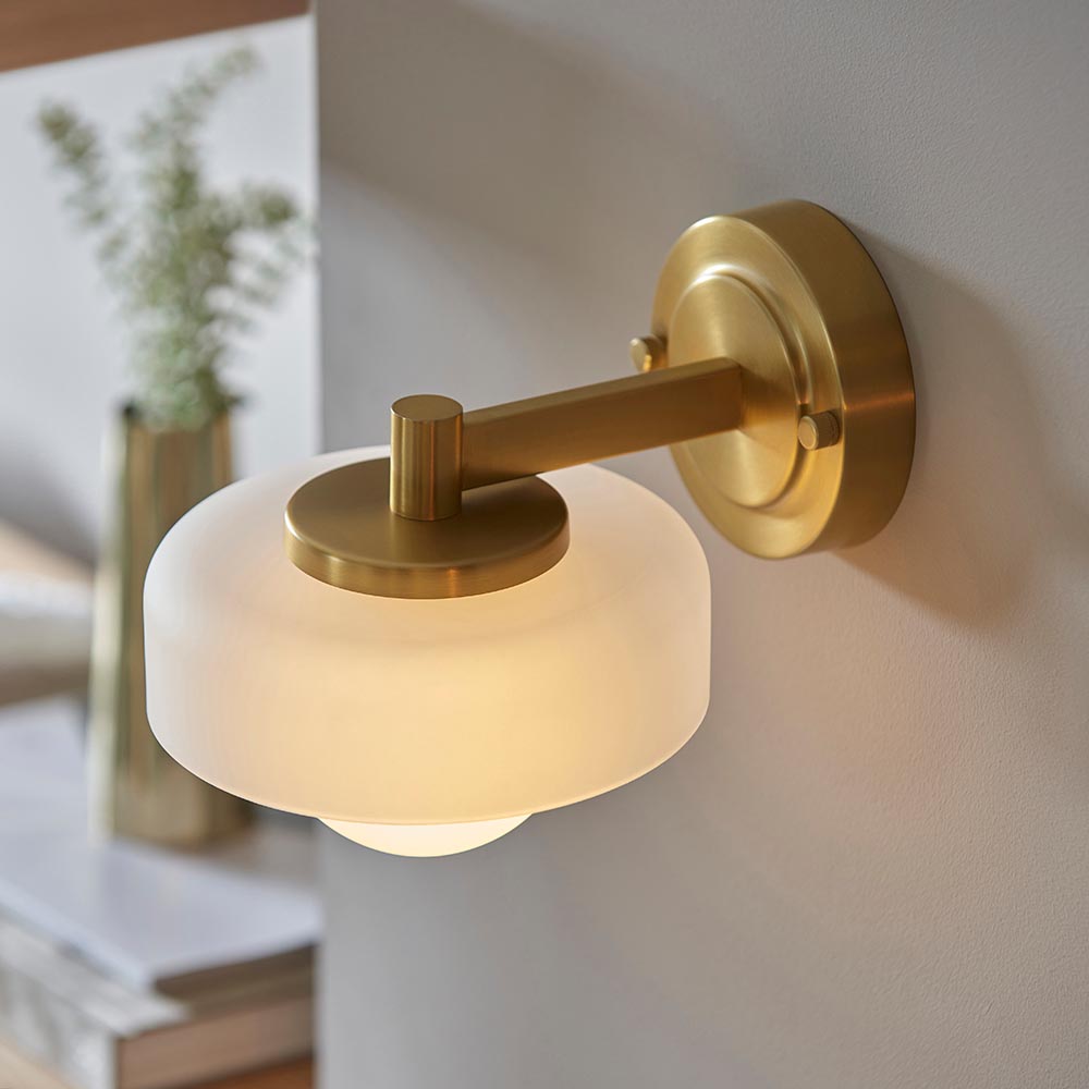 Battersea Opal Glass Wall Light In Brushed Aged Brass