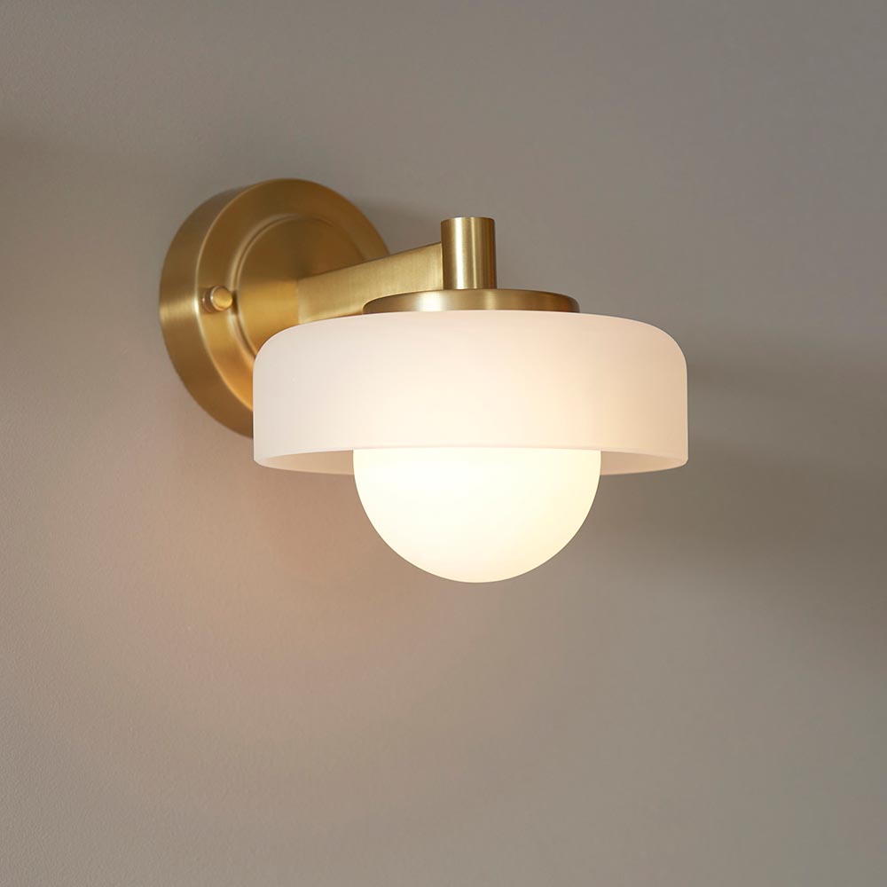 Battersea Opal Glass Wall Light In Brushed Aged Brass