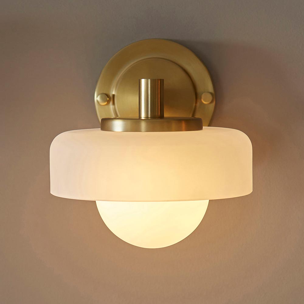 Battersea Opal Glass Wall Light In Brushed Aged Brass
