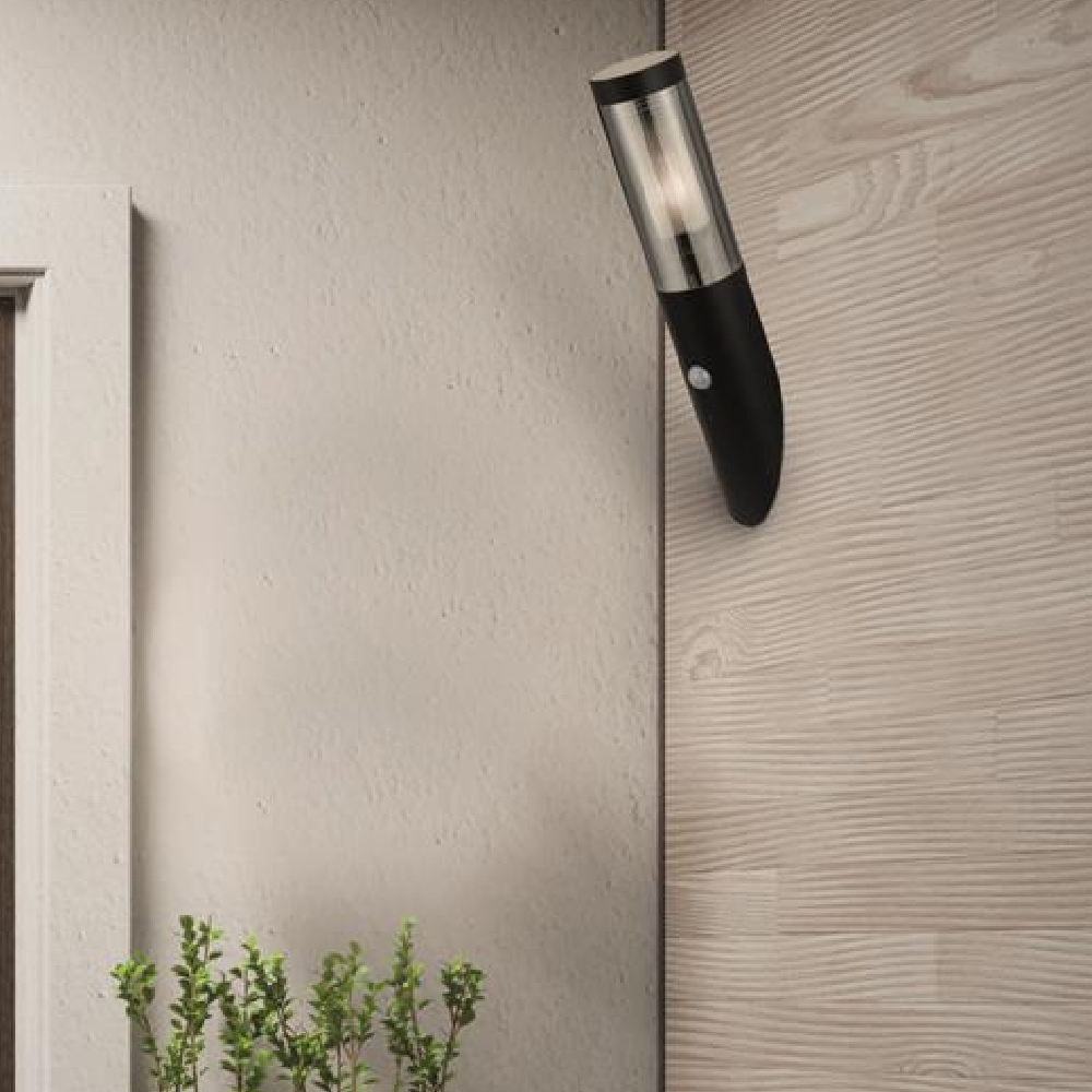 Batton Smoked Polycarbonate Wall Light PIR In Black