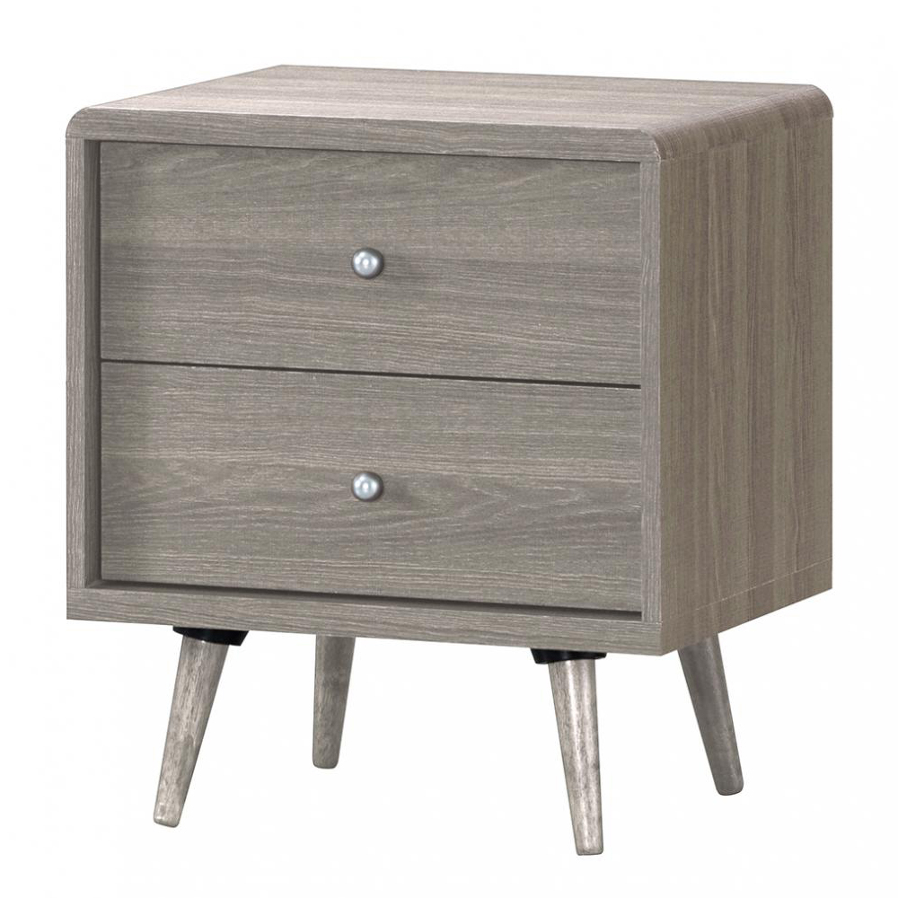 Batya Wooden Bedside Cabinet With 2 Drawers In Grey Oak