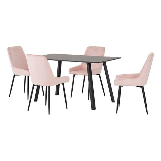 Baudoin Wooden Dining Table With 4 Avah Baby Pink Chairs