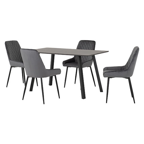 Baudoin Wooden Dining Table With 4 Avah Grey Chairs