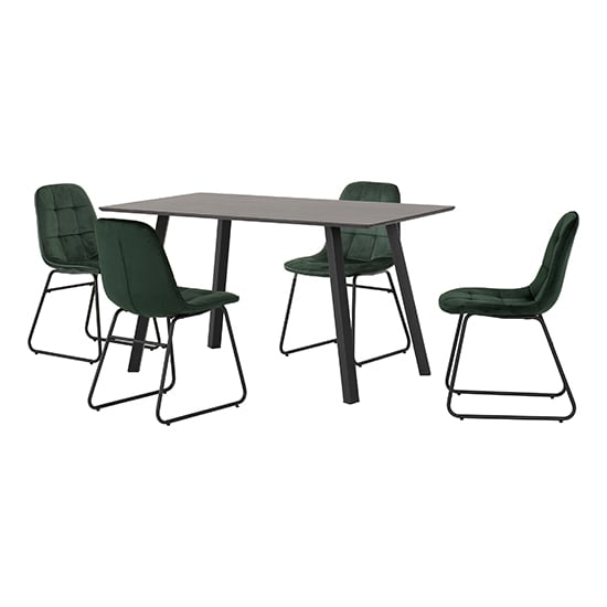 Photo of Baudoin wooden dining table with 4 lyster emerald green chairs