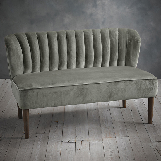 Bawtry Velvet 2 Seater Sofa In Steel Grey With Wooden Legs