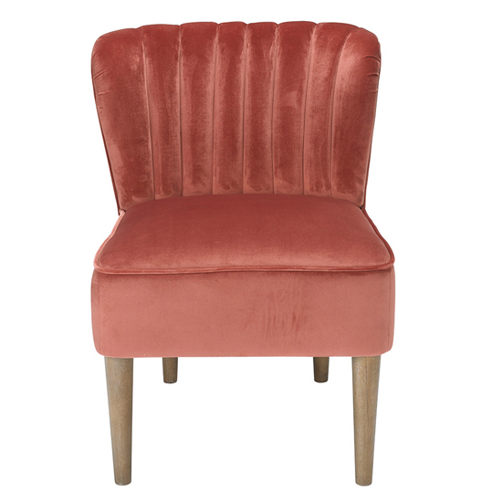 Bawtry Velvet Lounge Chair In Pink With Wooden Legs_2