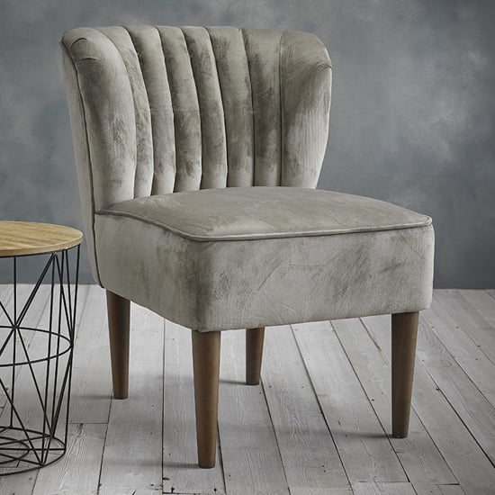 Bawtry Velvet Lounge Chair In Steel Grey With Wooden Legs