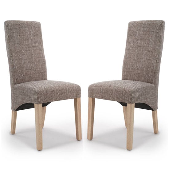 Basrah Oatmeal Wave Back Tweed Dining Chair In A Pair