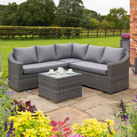 Baxton Corner Lounger Set In Grey Rattan Weave Effect