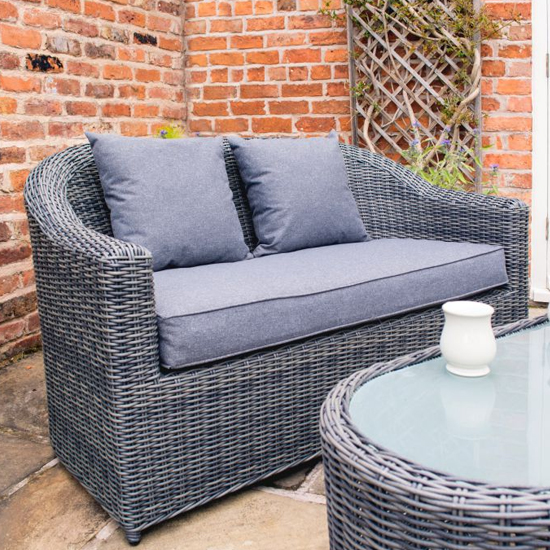 Baxton Outdoor Sofa Set With Coffee Table In Grey Weave Effect_2