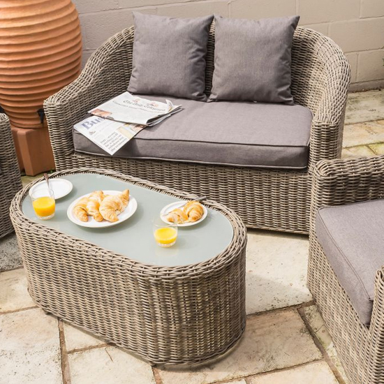 Baxton Outdoor Sofa Set With Coffee Table In Natural Weave Effect_4