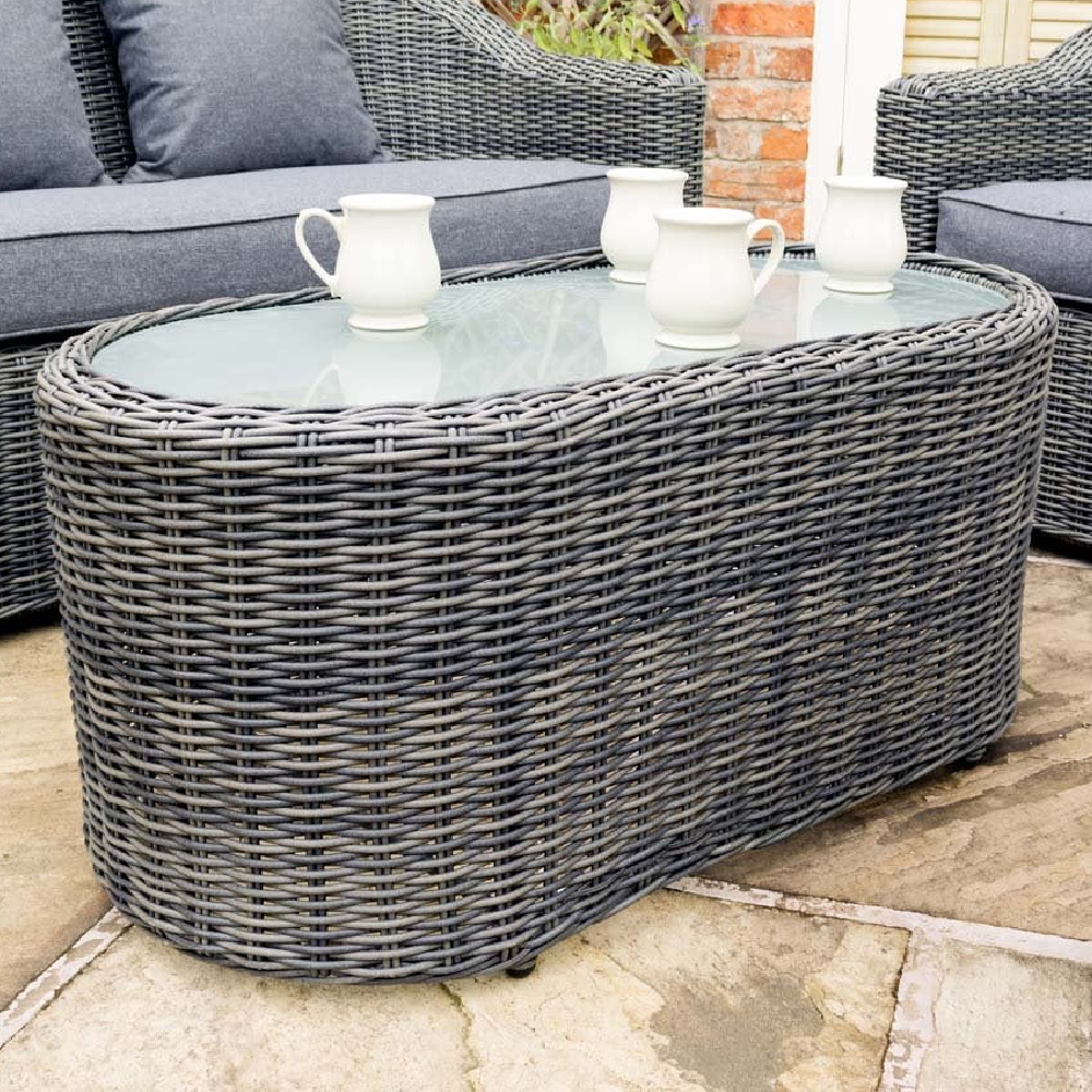 Baxton Rattan Garden Sofa Set With Coffee Table In Grey