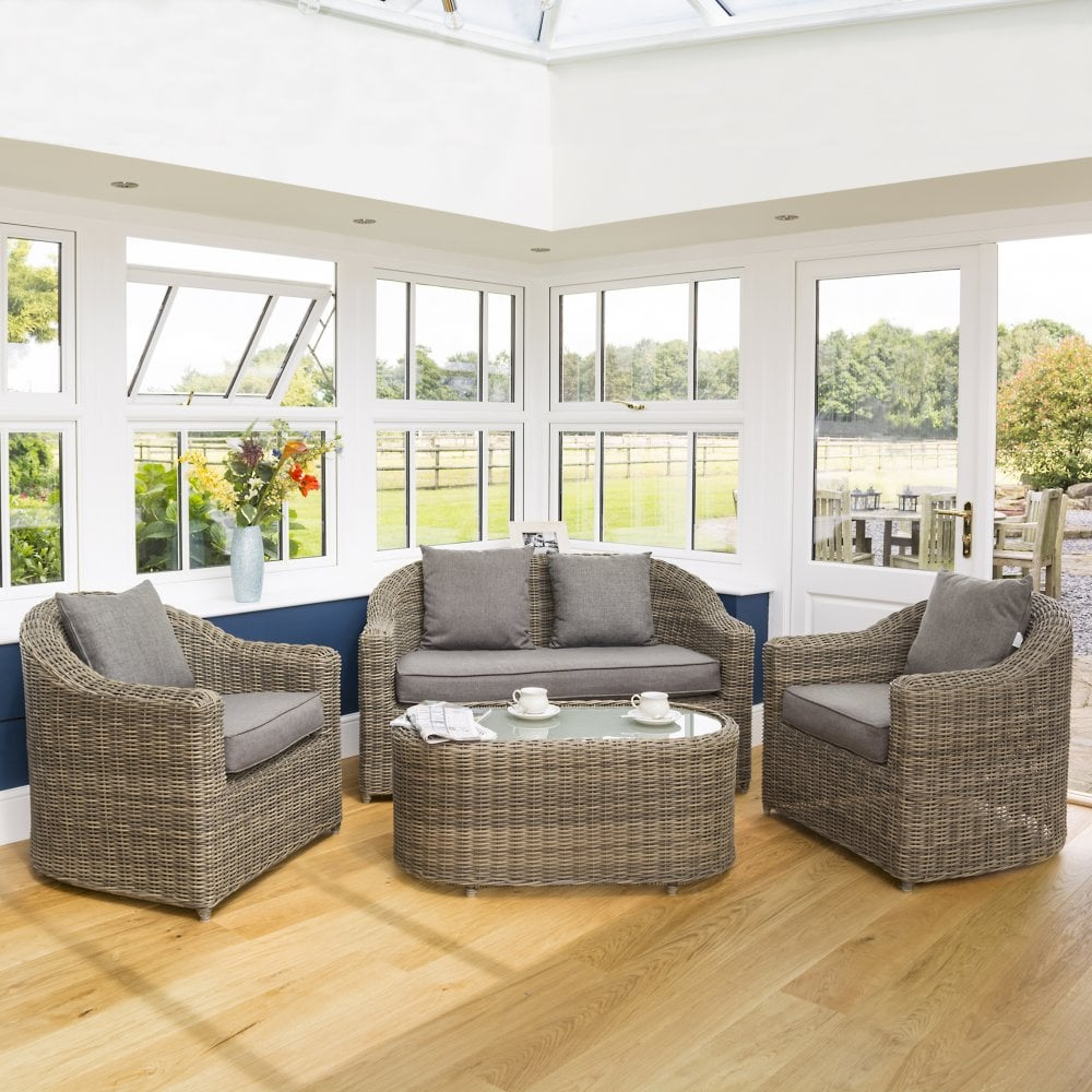 Baxton Rattan Garden Sofa Set With Coffee Table In Natural