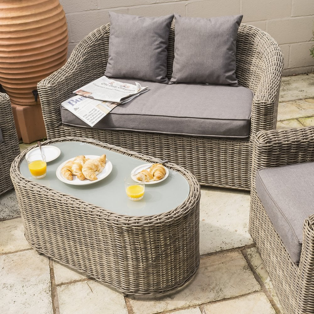 Baxton Rattan Garden Sofa Set With Coffee Table In Natural