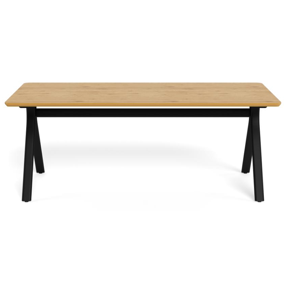 Bayamon Wooden Round Dining Table With Black Steel Legs - Matt Oak