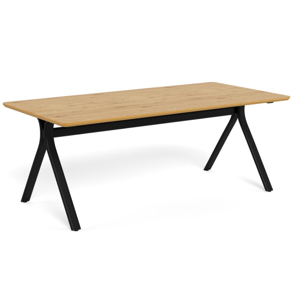 Bayamon Wooden Round Dining Table With Black Steel Legs - Matt Oak