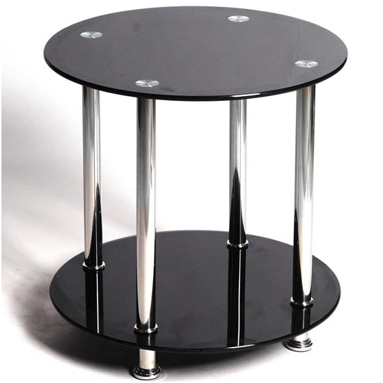Product photograph of Bayan Black Glass Lamp Table With Stainless Steel Frame from Furniture in Fashion