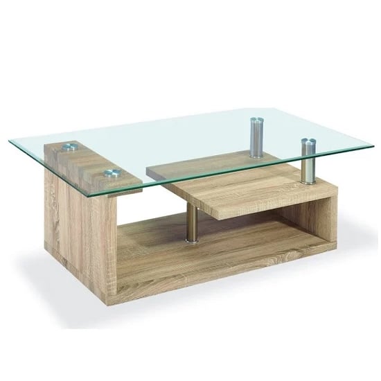 Photo of Baylee clear glass coffee table with natural base