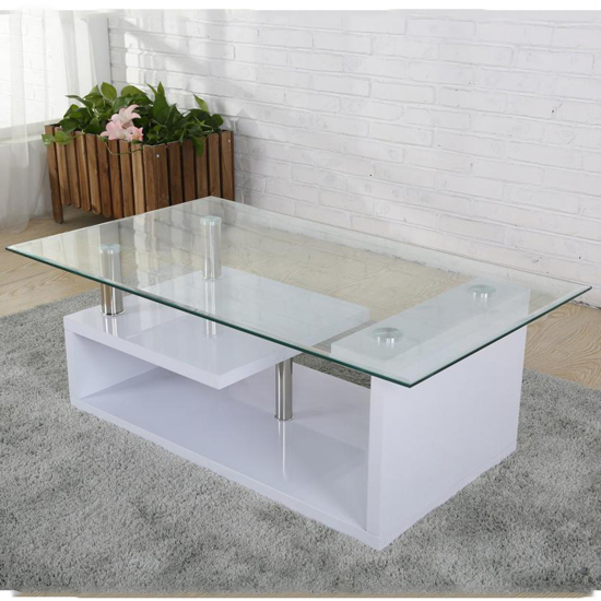Baylee Clear Glass Coffee Table With White High Gloss Base