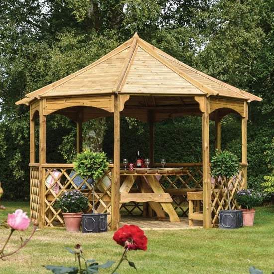 Photo of Baylham wooden eight sided gazebo in natural timber