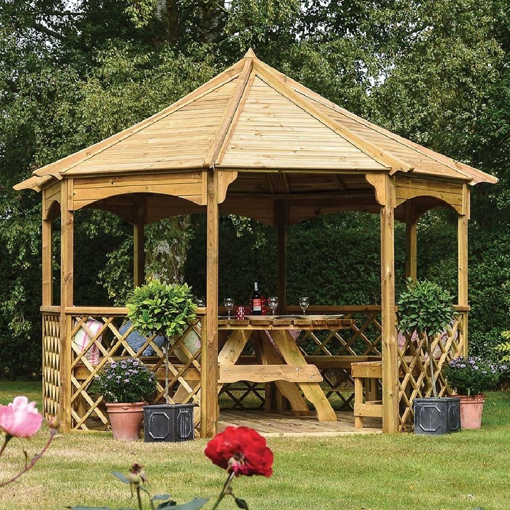Baylham Wooden Garden Eight Sided Gazebo In Natural