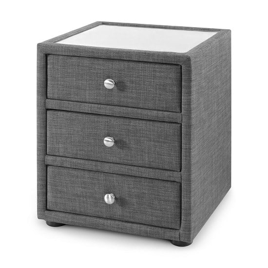 Read more about Sadzi glass top fabric bedside cabinet in slate grey linen