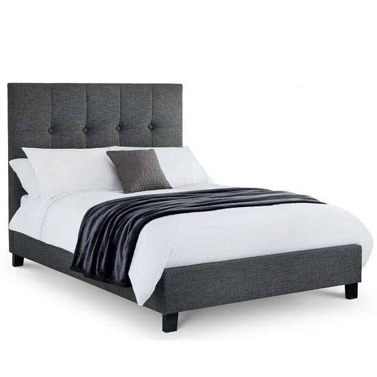 Baylin Linen Fabric Double Bed In Slate Grey