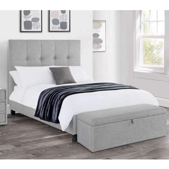Sadzi Linen Fabric Upholstered Double Bed In Light Grey