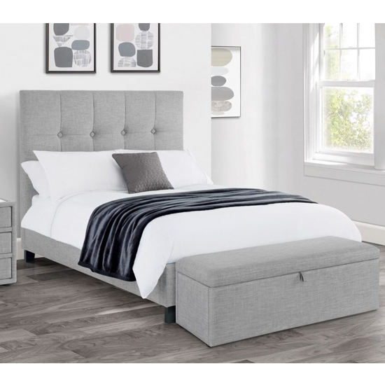 Sadzi Linen Fabric Upholstered King Size Bed In Light Grey