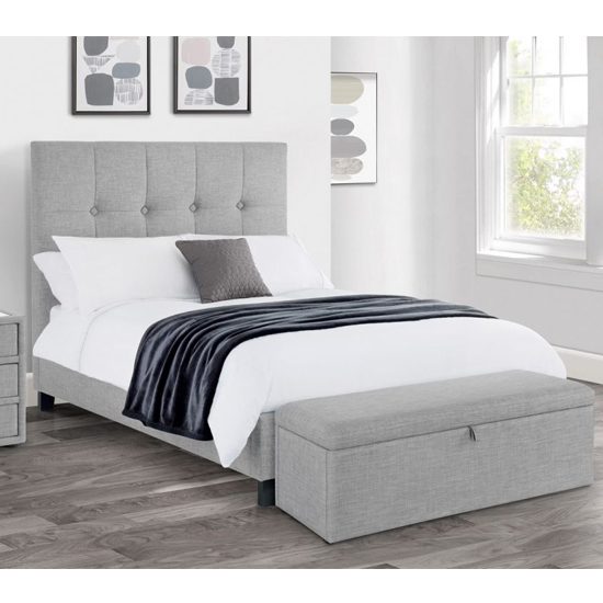 Sadzi Linen Fabric Upholstered King Size Bed In Light Grey Furniture