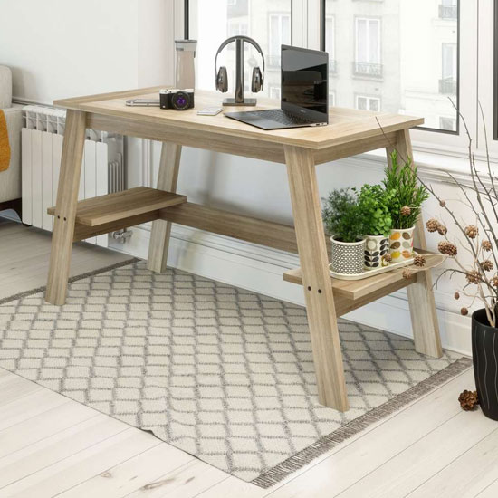 Product photograph of Baylor Wooden Trestle Laptop Desk In Sonoma Oak from Furniture in Fashion