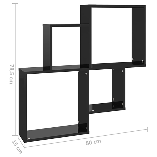 Bazyli High Gloss Cube Wall Shelf In Black Furniture in Fashion