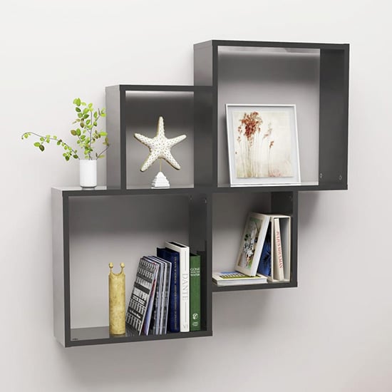 Read more about Bazyli high gloss cube wall shelf in grey