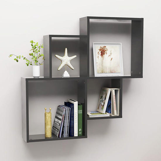 Bazyli high gloss cube wall shelf in grey £29.95 gofurniture.co.uk