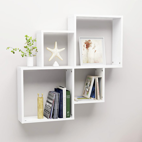 Bazyli High Gloss Cube Wall Shelf In Black Furniture in Fashion
