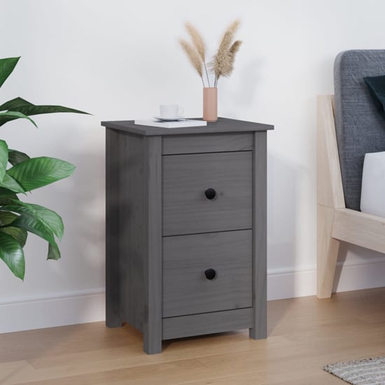 Read more about Beale pine wood bedside cabinet with 2 drawers in grey