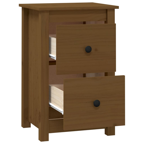 Beale Pine Wood Bedside Cabinet With 2 Drawers In Honey Brown