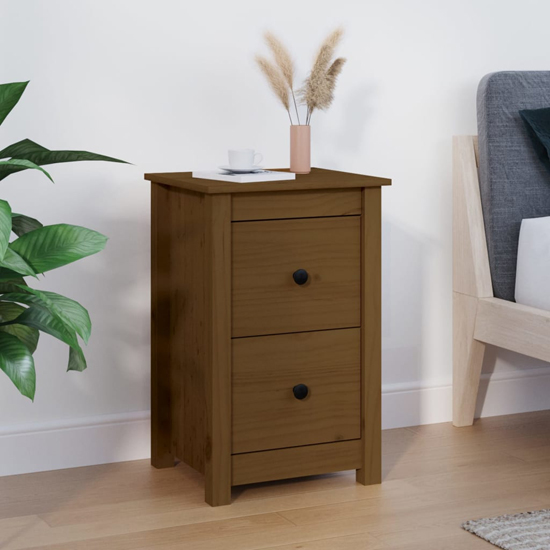 Read more about Beale pine wood bedside cabinet with 2 drawers in honey brown