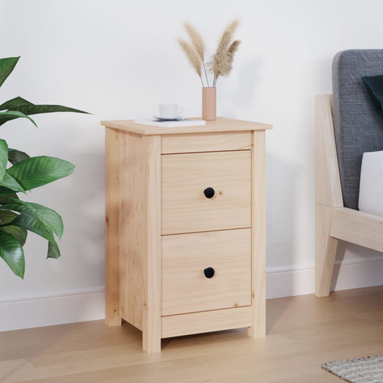 Read more about Beale pine wood bedside cabinet with 2 drawers in natural