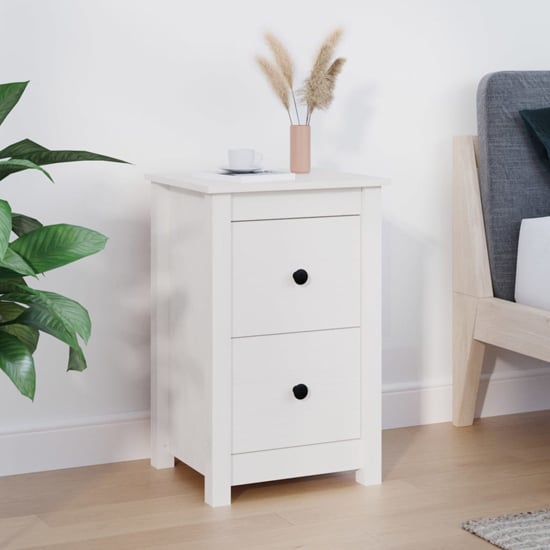 Beale Pine Wood Bedside Cabinet With 2 Drawers In White