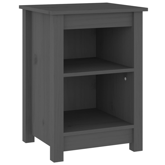 Beale Pine Wood Bedside Cabinet With 2 Shelves In Grey