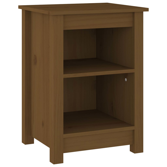 Beale Pine Wood Bedside Cabinet With 2 Shelves In Honey Brown
