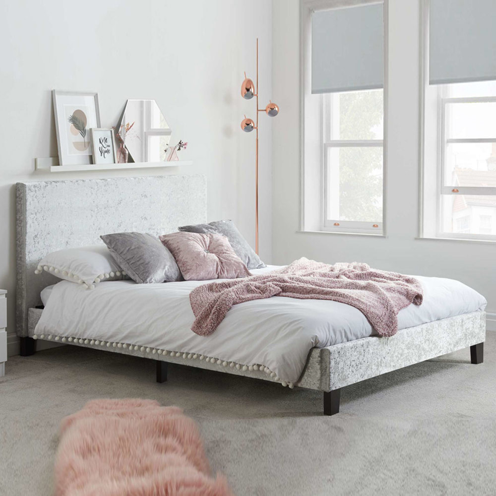 Beano Fabric Double Bed In Steel Crushed Velvet
