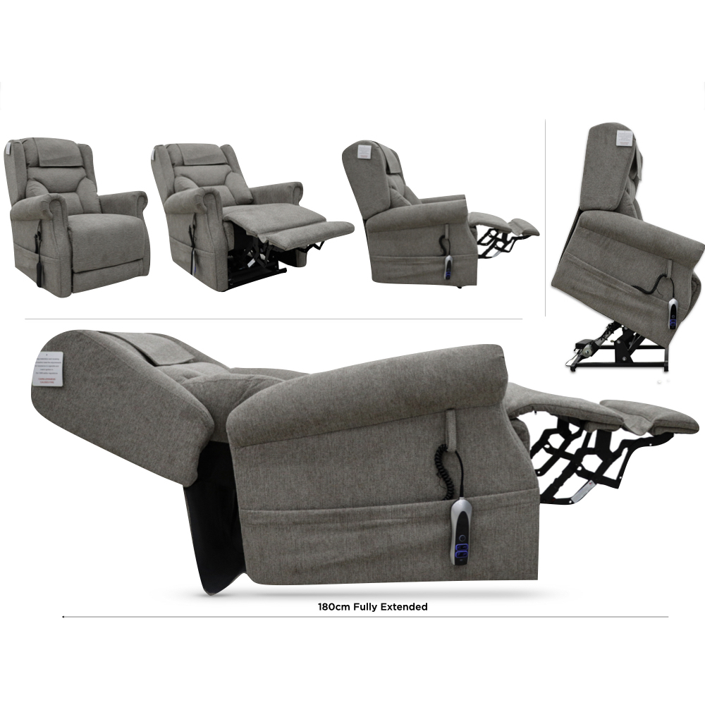 Boise Fabric Dual Motor Lift And Tilt Recliner Chair In Stone